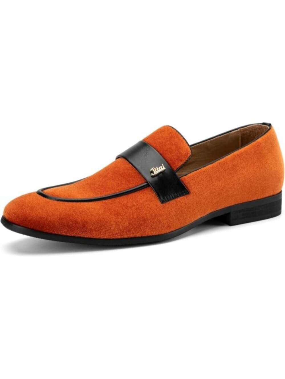 Men's Orange Velvet Luxury Loafers Slip On Party Fashion Pull On Dress Shoes